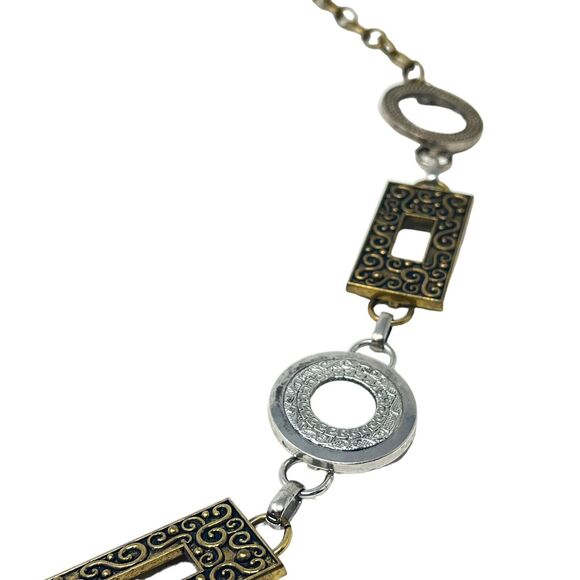 Vintage Women's Gold & Silver Tone Link Metal Belt Circles Rectangle 1980-1990’s - Picture 3 of 5